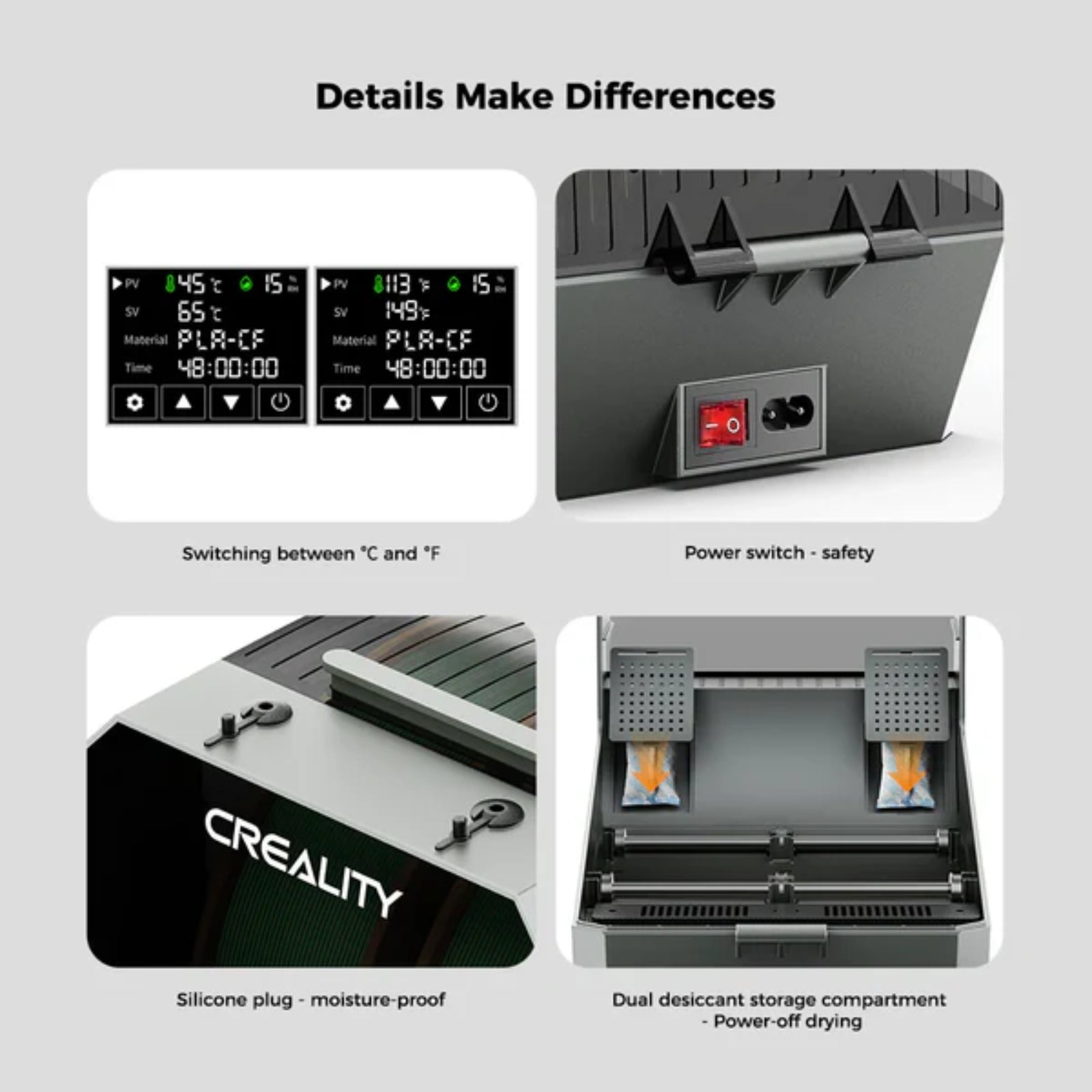 Creality Space Pi Dryer Plus Dual Spool Filament Dryer 360° Hot Air LCD Touch Moisture Control Presets