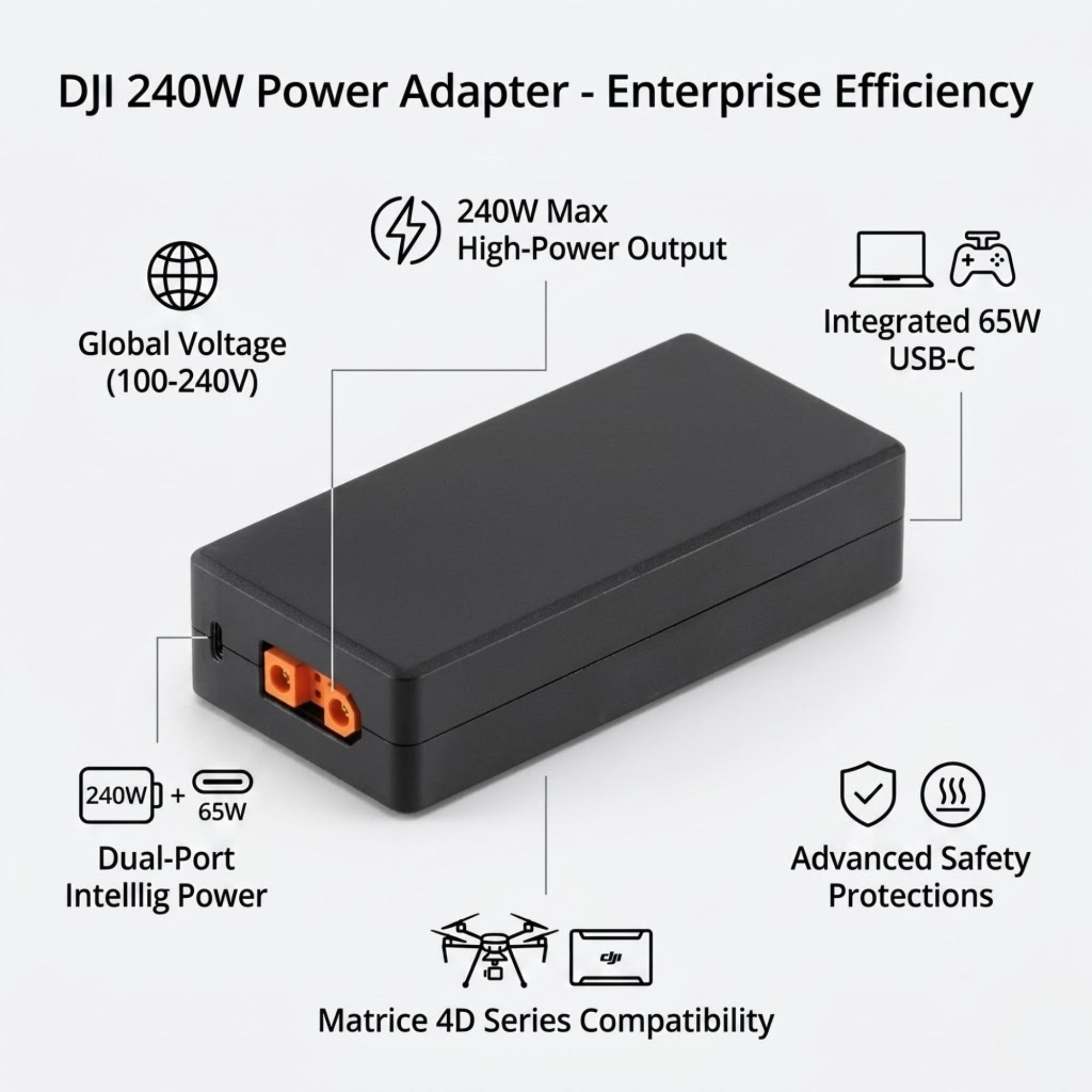 DJI 240W Power Adapter - Fast Drone Charging Power Supply