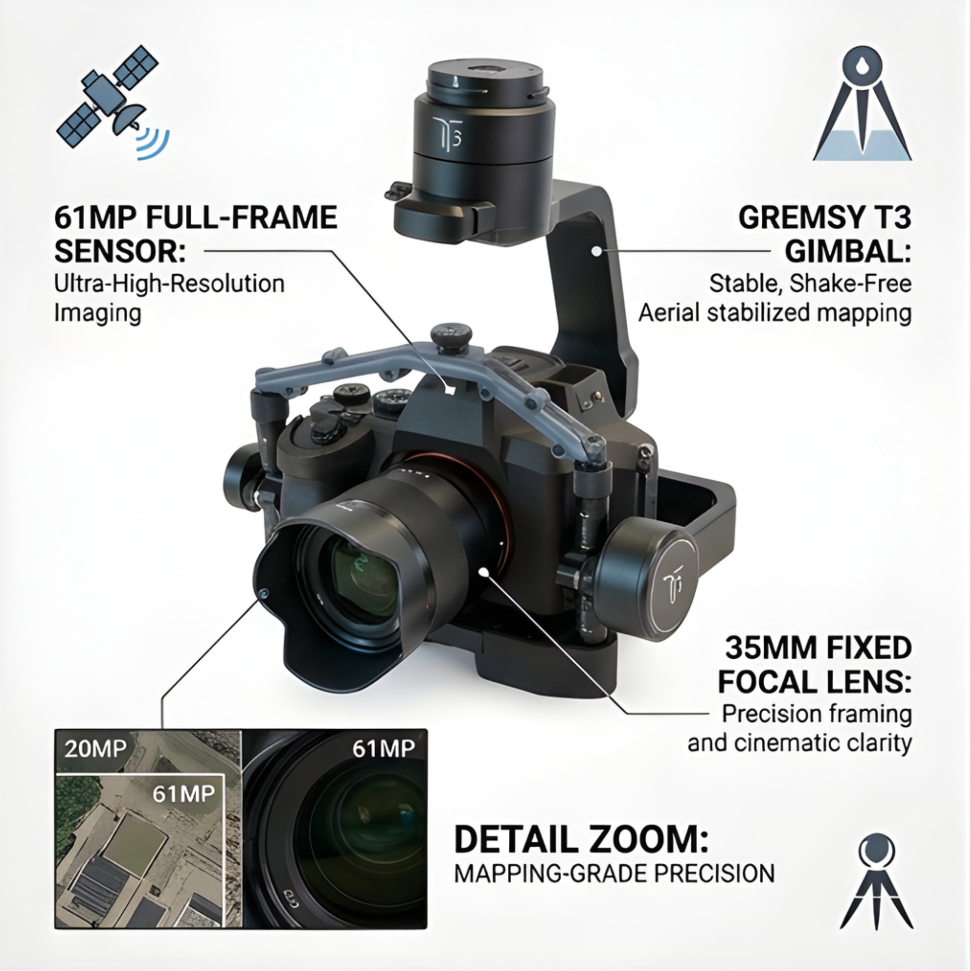 Inspired Flight Sony A7R 61MP Camera with 35mm Lens & Gremsy Gimbal - Drone Payload System