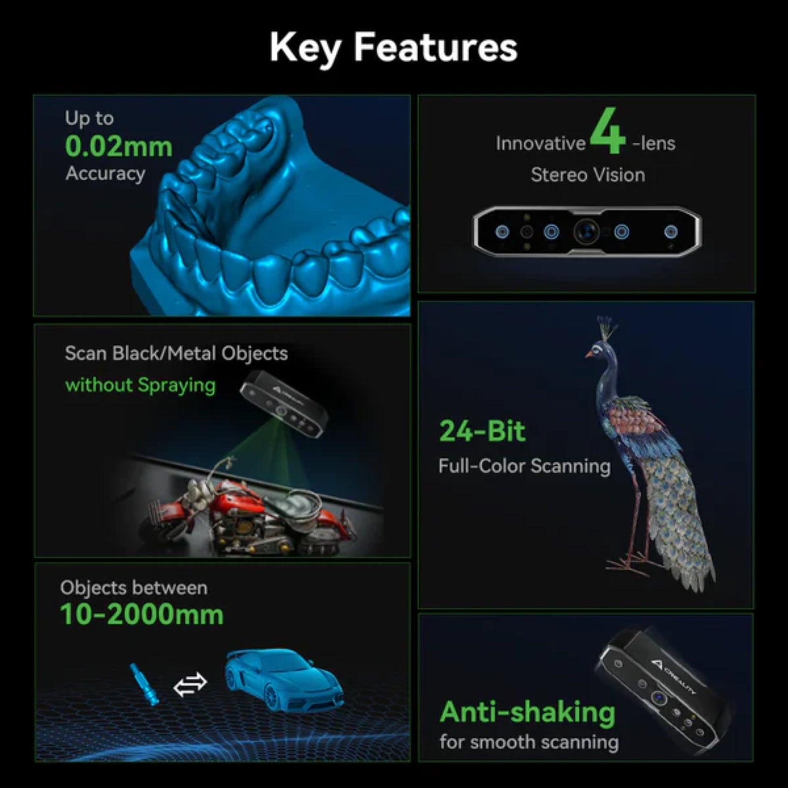 Creality Raptor Pro 3D Scanner 0.02mm Automotive Engineering High Speed Laser Scan Use