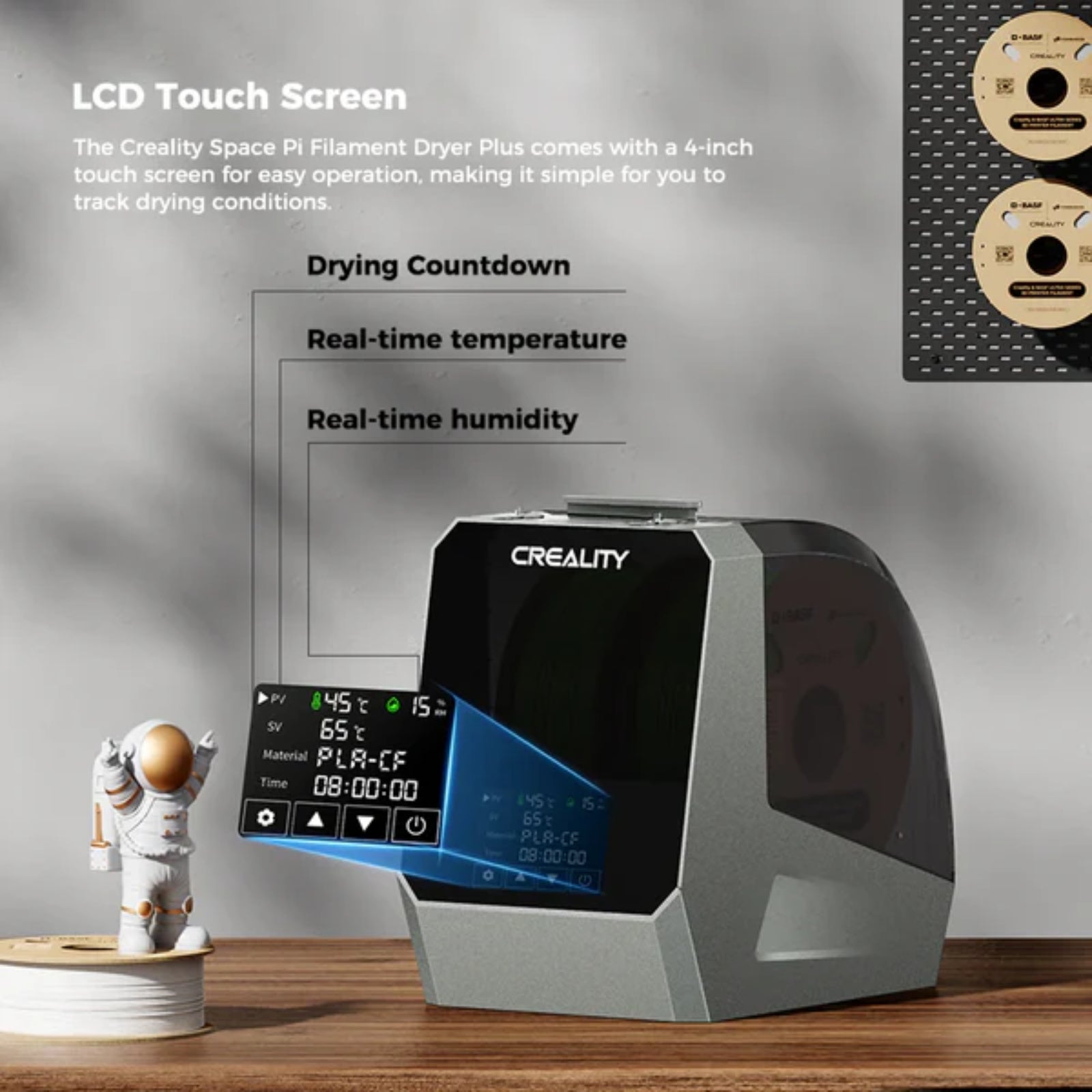 Creality Space Pi Dryer Plus Dual Spool Filament Dryer 360° Hot Air LCD Touch Moisture Control Presets